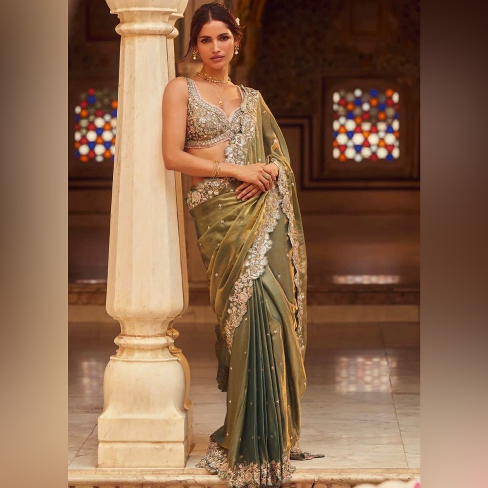 Lashkaraa Moss Green Embellished Saree